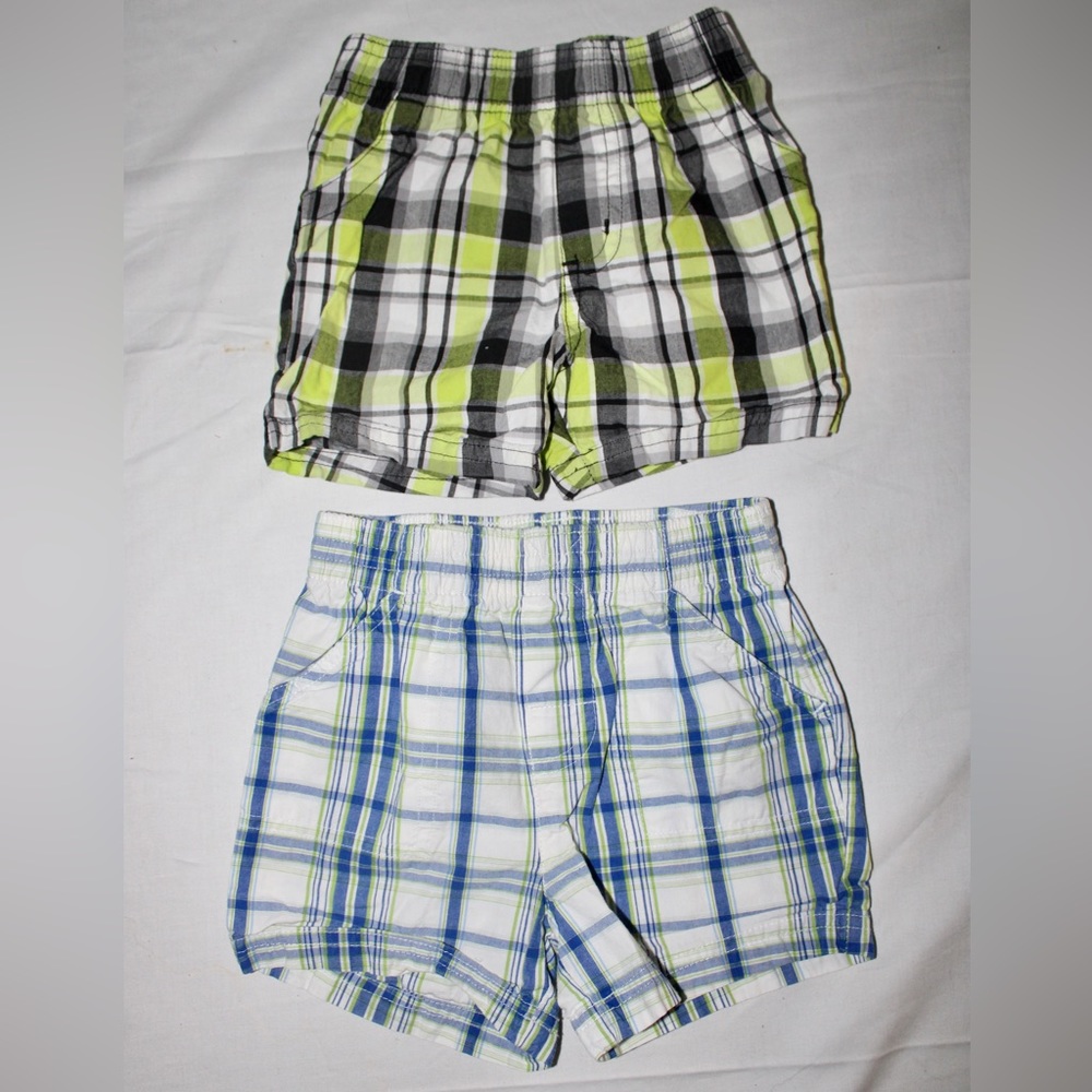 Boys Plaid Shorts Garanimals Blue Green Two Pairs Size 12 Months